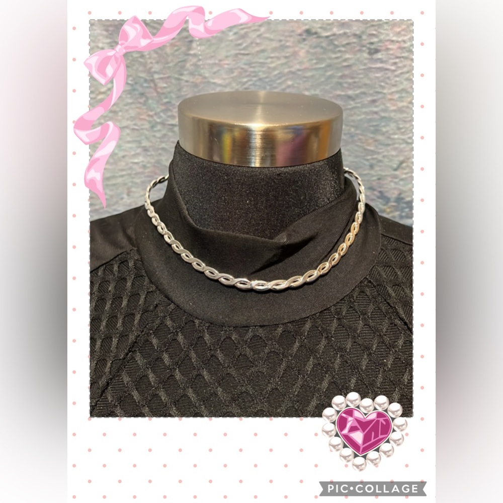 New JYP Silver Tone Braided Choker Necklace